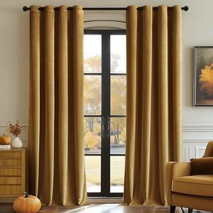 Elegant Velvet Tan Grommet Curtains Room Darkening Blackout 52 x 96" 2 Panels